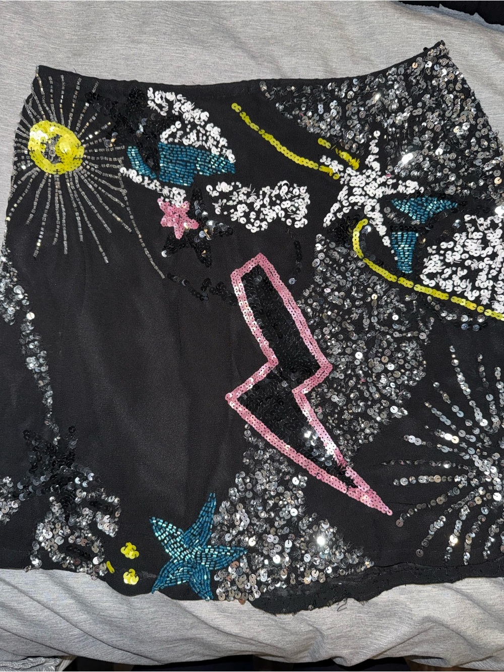 NASTY GAL Sequin Embellished Black Mini Skirt with Colorful Motifs - Picture 2 of 4